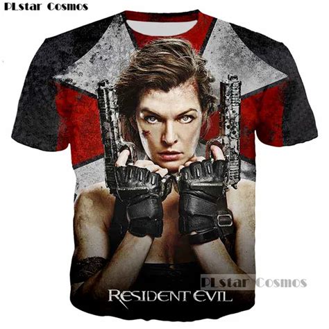 PLstar Cosmos Resident Evil Alice Shooting Horror Zombie 3D Print Men/Women Cool T shirt Hip hop ...