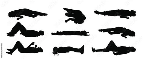 Obraz Unconscious man with injury lying down vector silhouette. Traffic ...