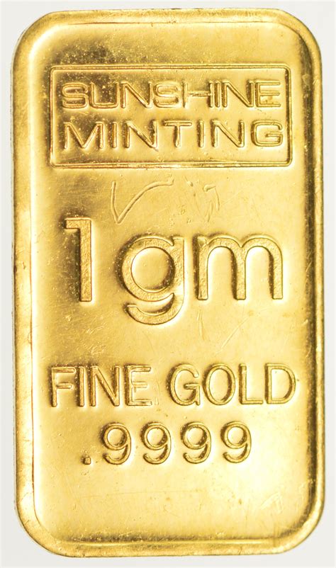 1 Gram Solid .9999 Fine Gold Bar - Sunshine Minting | Property Room