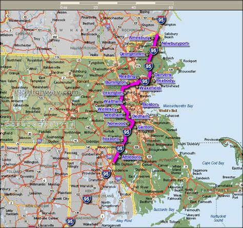 Interstate 95 Cities in Massachusetts Map - boston • mappery