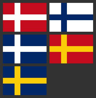 Flags of the nordic countries with standardized construction and colors, but they only get two ...