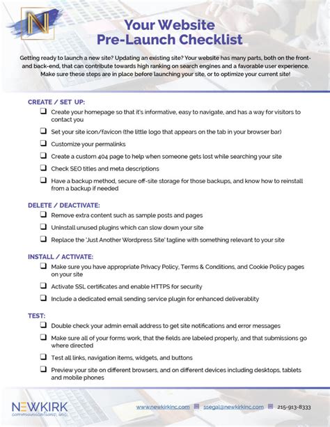 Free Launch Checklist - Newkirk Communications, Inc.