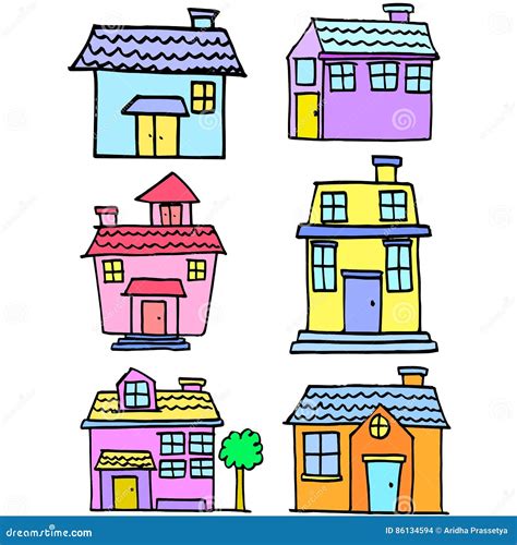 Doodle House Style Set Collection Stock Vector - Illustration of ...