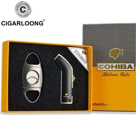 CIGARLOONG COHIBA Cohiba cigar lighter and cutter set Classic yellow Travel Business cigar ...