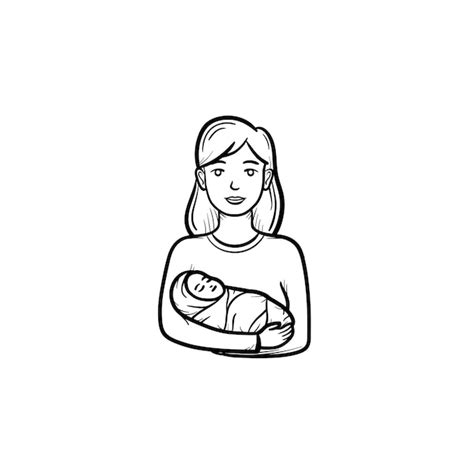 Premium Vector | A mother holding swaddled baby hand drawn outline doodle icon. newborn baby ...