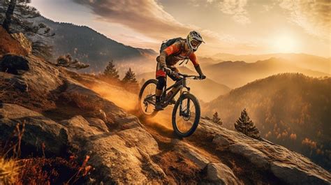 Premium Photo | A mountain biker rides a mountain bike in the ...