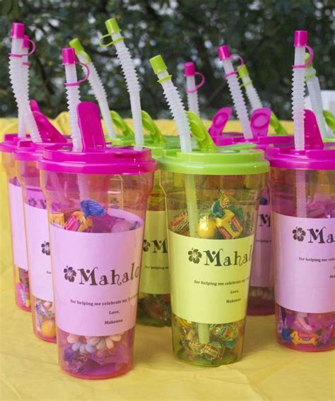 Party Loot Bag Idea : Fill a water bottle with candy as a take home loot bag | Luau party favors ...