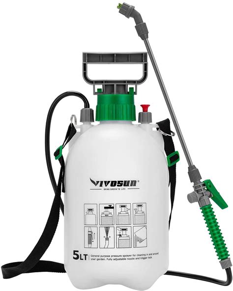 VIVOSUN 1.3 Gallon Lawn and Garden Pump Pressure Sprayer with 3 Water Nozzles, Pressure Relief ...