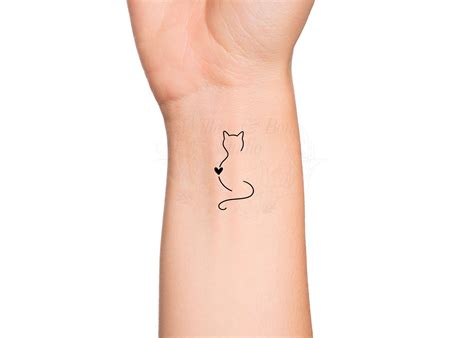 Cat Outline Heart Small Wrist Temporary Tattoo - Etsy