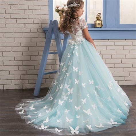 Beautiful Princess Girls Dress Cute Butterfly Mermaid Tail Lace Dress Ball Gown Party Brithday ...