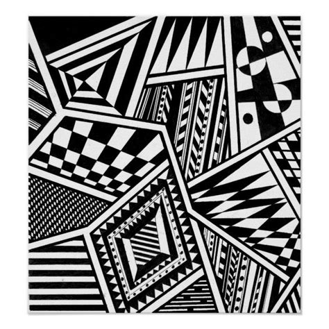 black and white abstract art tile with squares, triangles and lines on it's surface