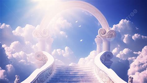 Cartoon Background Of White Stone Pillars At The Gate Of Heaven, Heavens Gate, Heavens Gate ...