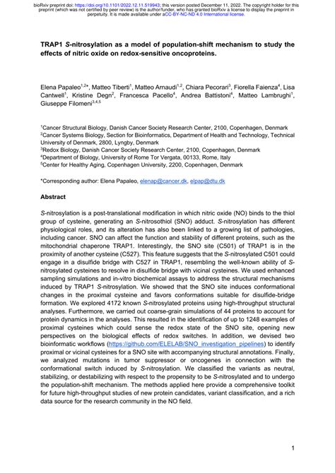 (PDF) TRAP1 S -nitrosylation as a model of population-shift mechanism ...