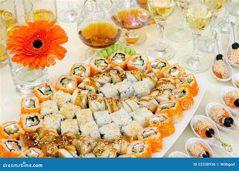 Sushi buffet table stock photo. Image of grape, food - 22338936