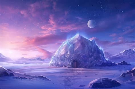 Premium Photo | Igloo ice hotel on a snowy plain with sunset during ...