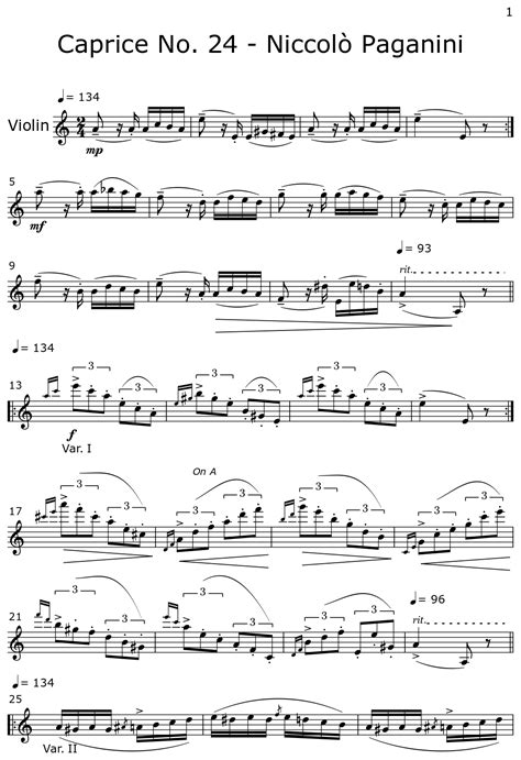 Caprice No. 24 - Niccolò Paganini - Sheet music for Violin