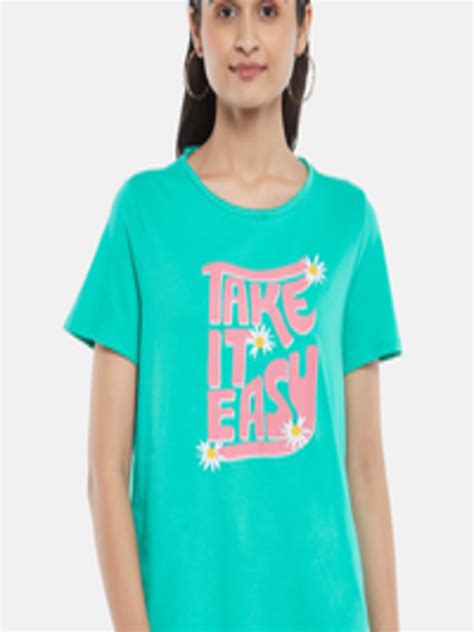 Buy People Women Turquoise Blue Printed Pure Cotton T Shirt - Tshirts for Women 17214214 | Myntra