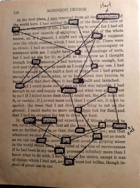 A connect-the-dots way of doing blackout poetry. Follow the lines ...