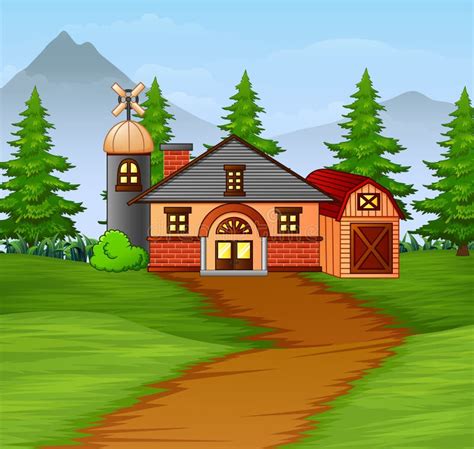 Farm House Landscape with Beautiful Background Stock Vector ...