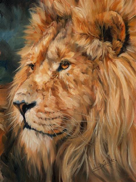 Male Lion Painting by David Stribbling