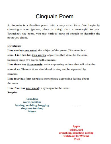 Cinquain Poem - 100+ Examples, Format, How to Write, PDF