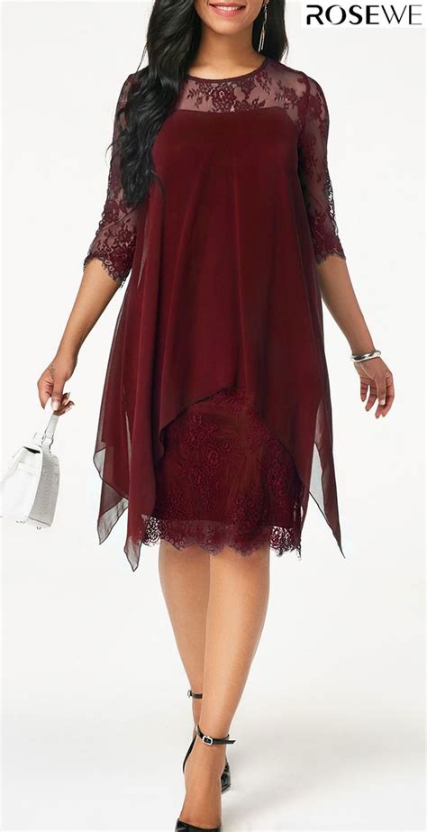 Three Quarter Sleeve Wine Red Lace Dress | Lace dress, Red lace dress ...