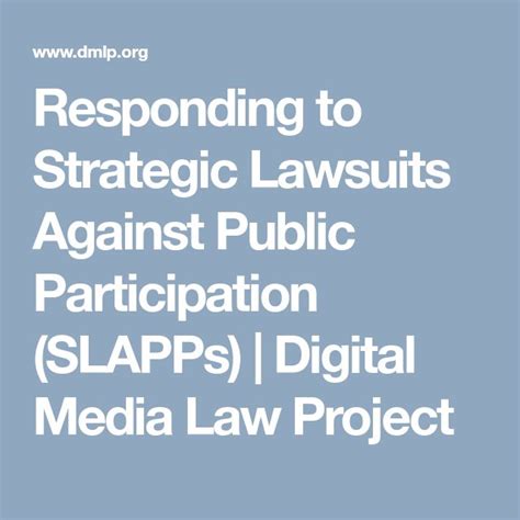 Responding to Strategic Lawsuits Against Public Participation (SLAPPs) | Digital Media Law ...