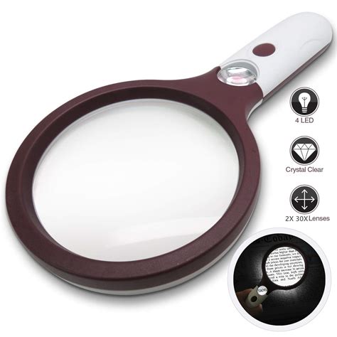 LED Magnifying Glass 2x, 3X, 45x Magnifier Lens - Handheld Magnifying Glass with Light for ...