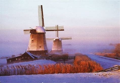 Postcards on My Wall: Mill Network at Kinderdijk-Elshout (Windmills, Winter in Holland ...