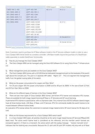 Cisco catalyst 3850 series switches datasheet and faq | PDF