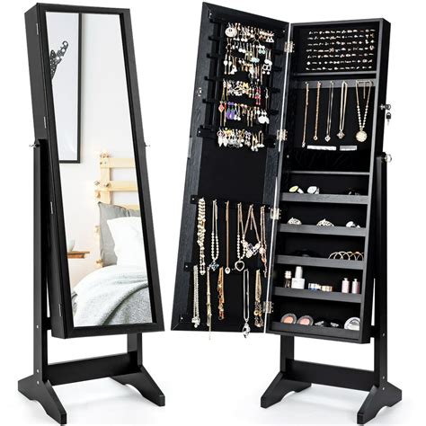 Costway Jewelry Cabinet Stand Mirror Armoire Lockable Organizer Large ...