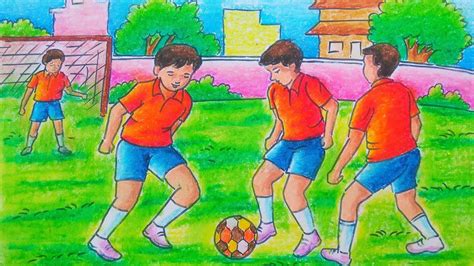 How to draw football game drawing/ football memory drawing/ children playing football drawing ...