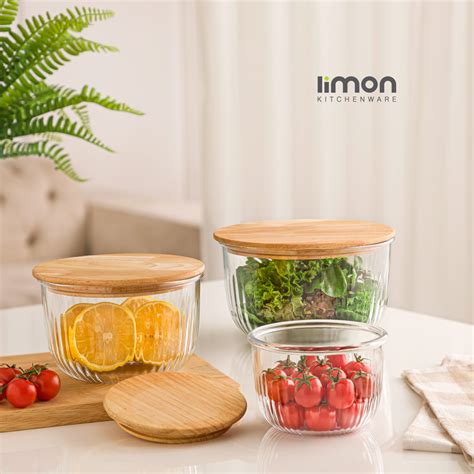 Glass bowl set with wooden lid – limonuae