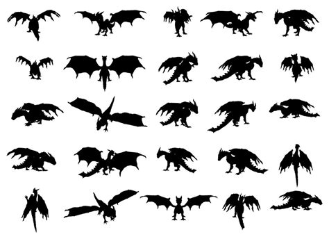 25 poses of dragon silhouette vector edition 1 19509172 Vector Art at ...