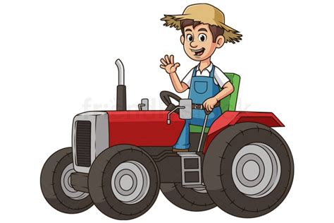 Cartoon Farmer On Tractor Illustration Vector Clip Art - FriendlyStock