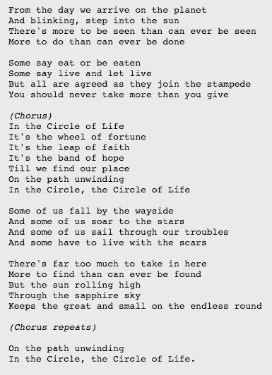 Lyrics: in the circle of life. By Elton John. | Songs to sing, Life lyrics, Lyrics