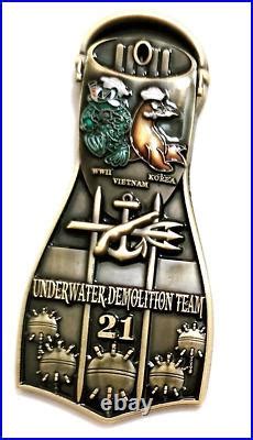 Awesome 3 Navy USN Seals Fin Tribute Challenge Coin SEAL TEAM IV & UDT 21 | Navy Challenge Coin