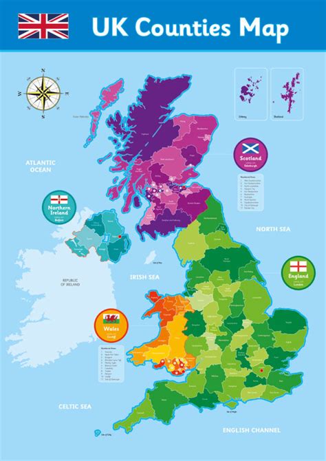 UK Counties Map - Geography Sign for Schools - Free P&P