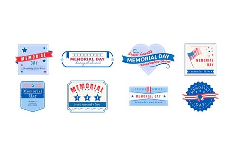 American Memorial Day flat color vector badges set