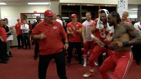 WATCH: Andy Reid and Travis Kelce sets the Chiefs locker room on fire with a victory dab ...