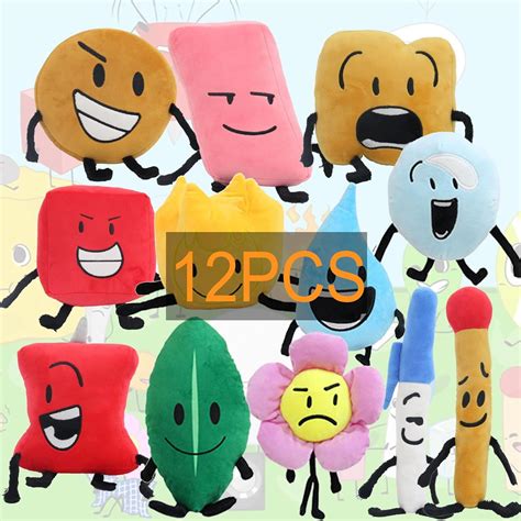 Guvpev Bfdi Plushies - 12Pcs Bfdi Cartoon Character Stuffed Dolls, Soft Leafy Firey Coiny Toys ...