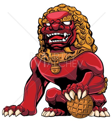 Chinese Lion Red Vector Illustration. Guardian Imperial - Etsy