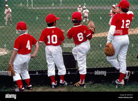 Four Young Little League Baseball Players in Red and White Team Stock Photo, Royalty Free Image ...