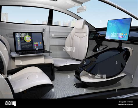 Autonomous car interior design. Concept for new business work style ...