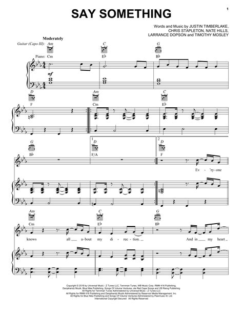 Say Something (feat. Chris Stapleton) by Justin Timberlake Sheet Music ...