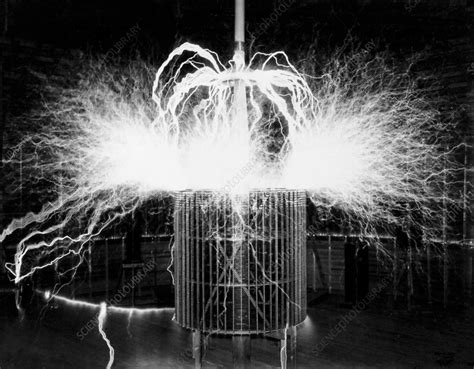 Tesla coil experiment, circa 1899 - Stock Image - C036/8372 - Science ...