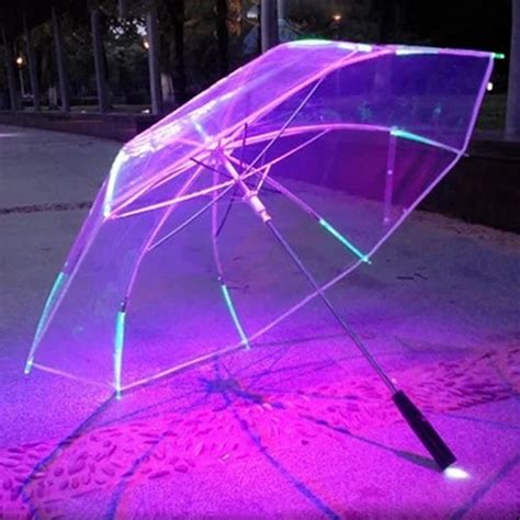 New 8 Rib Light up Blade Runner Style Changing Color LED Umbrella with Flashlight Transparent ...