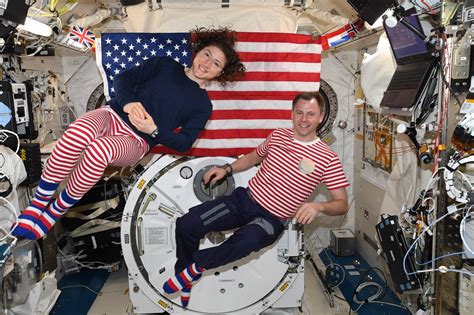 NASA's astronauts aboard the International Space Station on 4 July 2019 ...