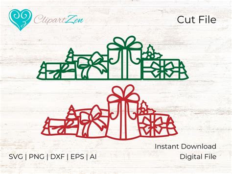 Gifts Christmas Border Cut File, Svg, Png, Dxf, Eps, Ai, Clipart ...