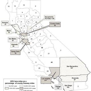 1 HOV lanes in California. Note: the number below the name of a county ...